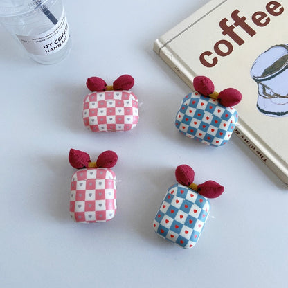 Airpod Plaid love heart 3D bowknot