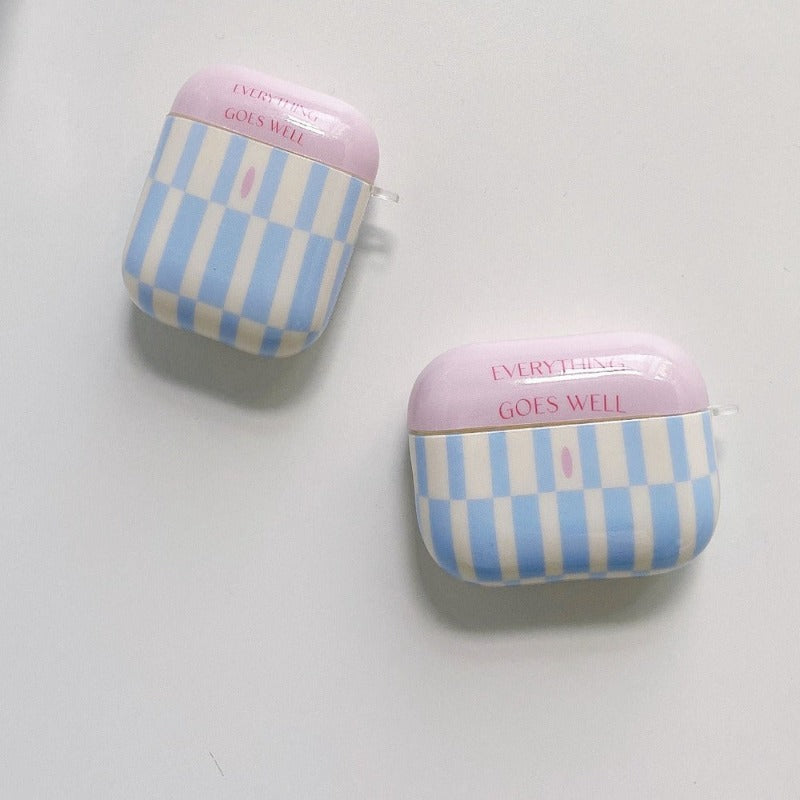 Airpods Pink and Blue Strip Plaid Pattern