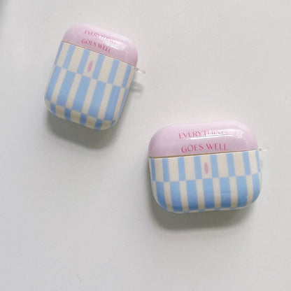 Airpods Pink and Blue Strip Plaid Pattern