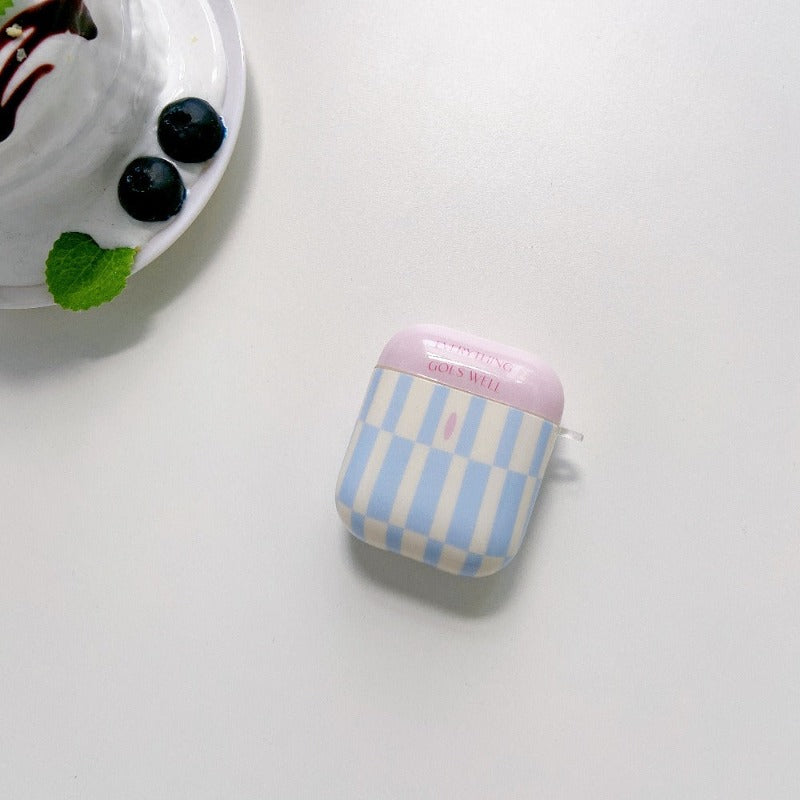 Airpods Pink and Blue Strip Plaid Pattern