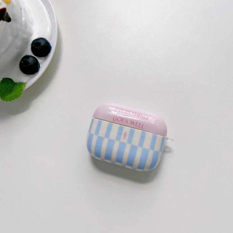 Airpods Pink and Blue Strip Plaid Pattern