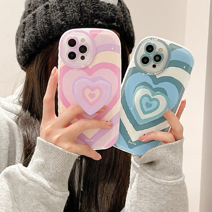 Cute Colorful Hearts Case with Pop-up Holder For iPhones