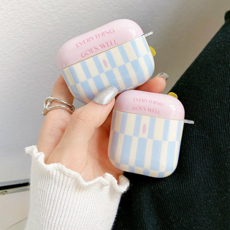 Airpods Pink and Blue Strip Plaid Pattern