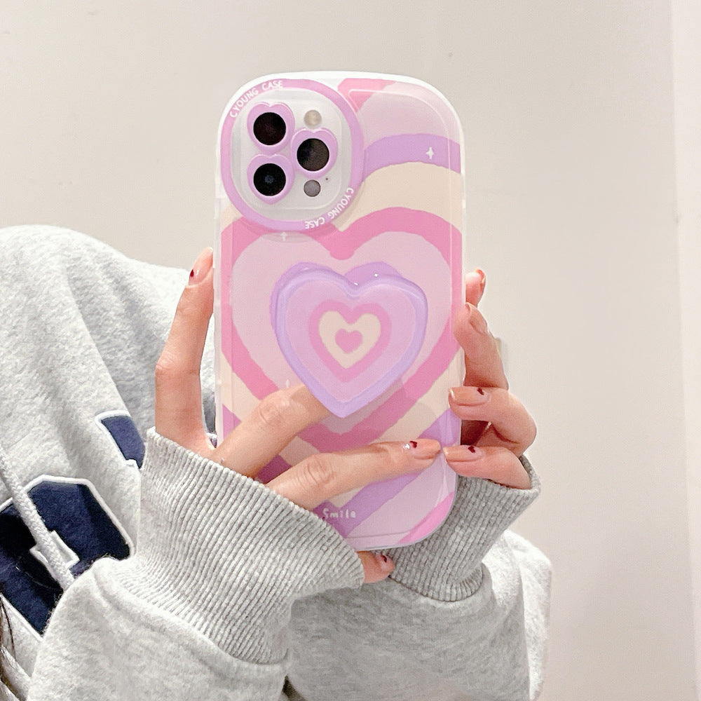 Cute Colorful Hearts Case with Pop-up Holder For iPhones