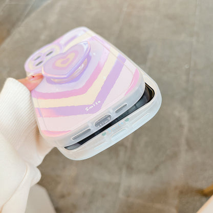 Cute Colorful Hearts Case with Pop-up Holder For iPhones