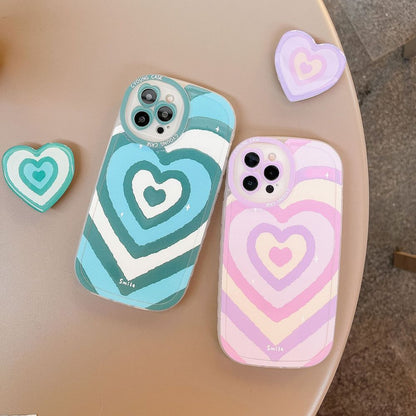 Cute Colorful Hearts Case with Pop-up Holder For iPhones