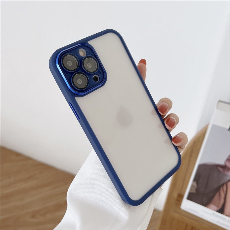 Tempered Glass Lens Protector With Metal Button Phone Case For iPhones