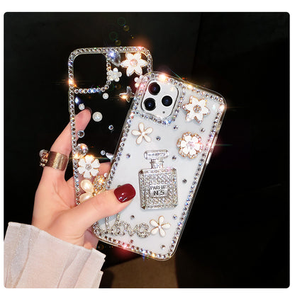 Creative Rhinestone Flower Perfume Bottle iPhone Case