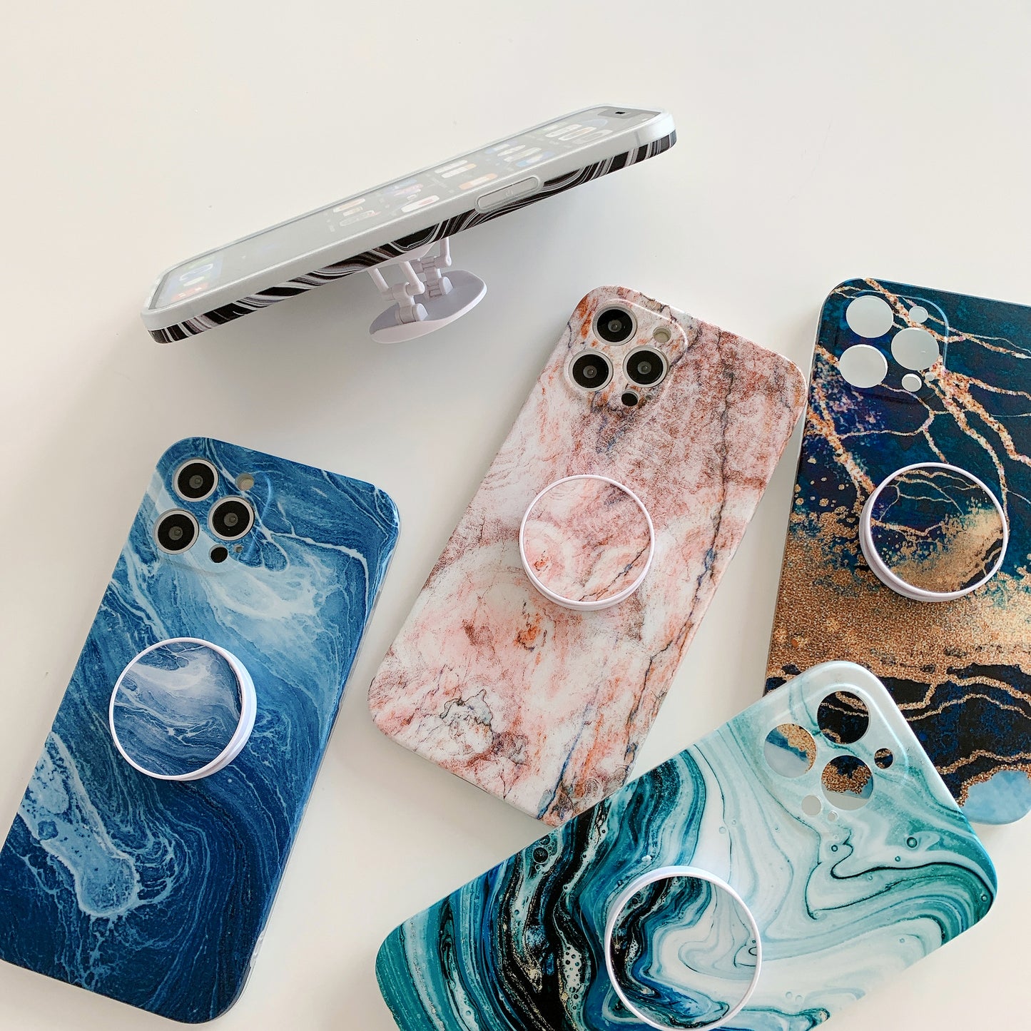 Frosted Pop Socket Soft TPU Marble Case for iPhones