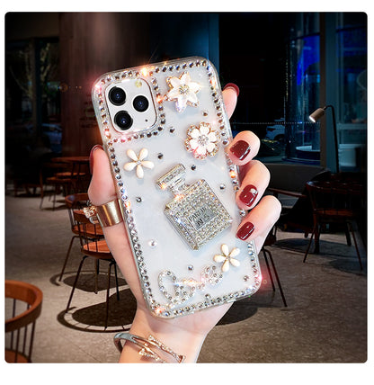 Creative Rhinestone Flower Perfume Bottle iPhone Case