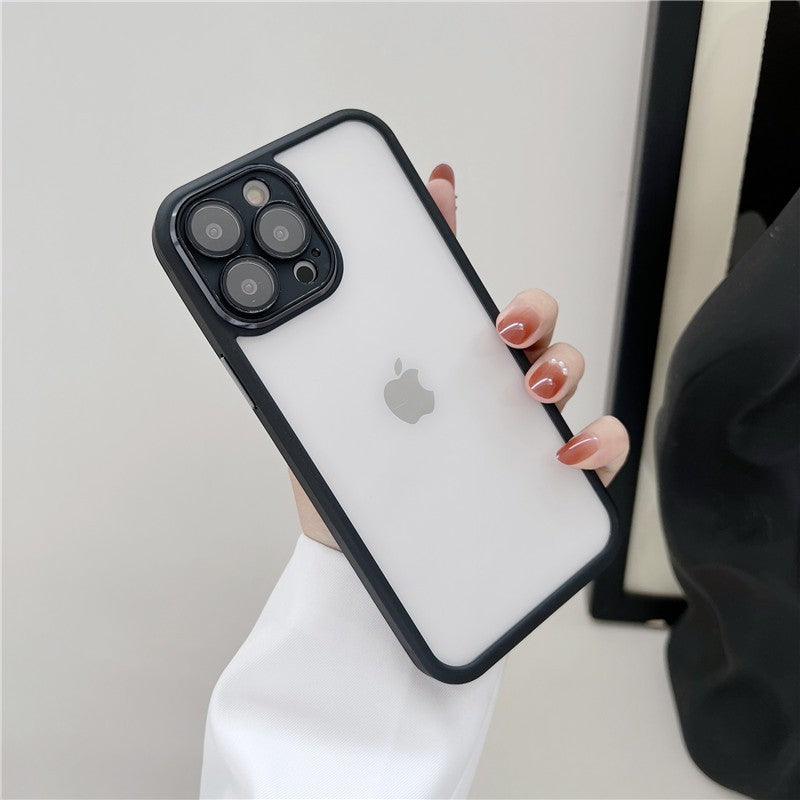 Tempered Glass Lens Protector With Metal Button Phone Case For iPhones