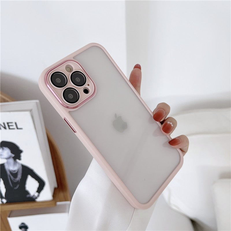 Tempered Glass Lens Protector With Metal Button Phone Case For iPhones