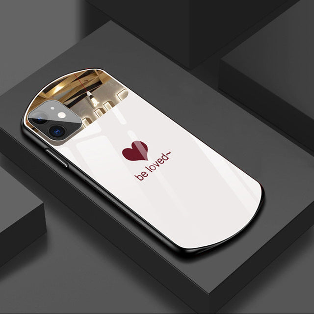 White Love Simple Oval Makeup Mirror iPhone Case