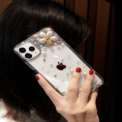 Rhinestone Pearl Flower Transparent iPhone Case