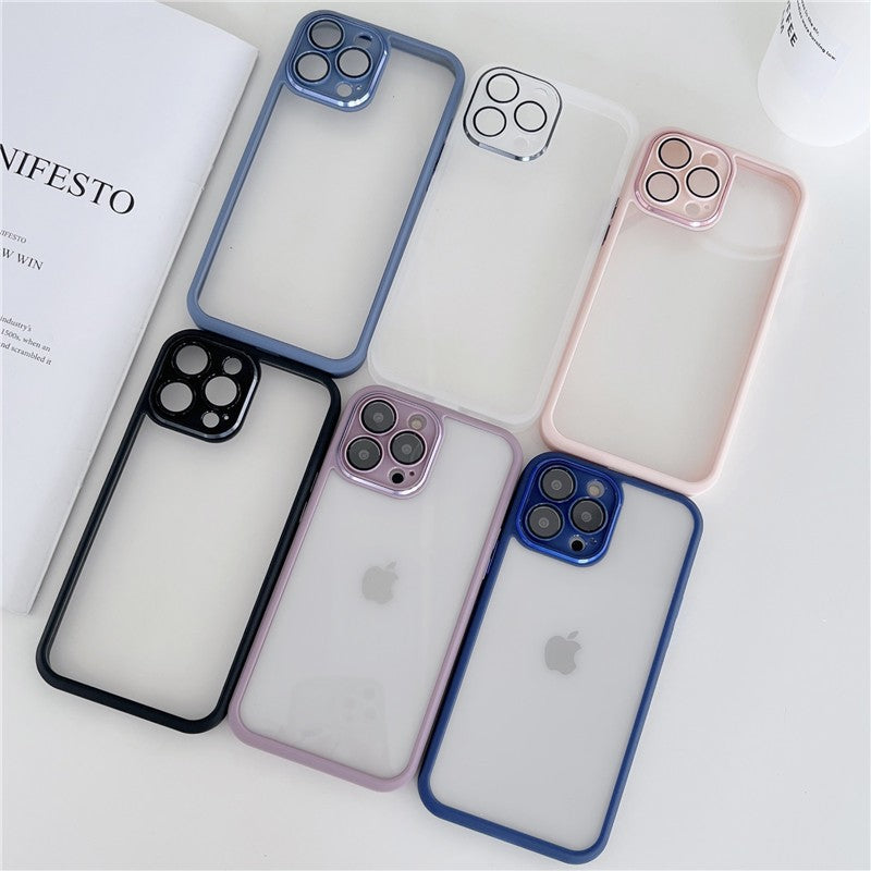 Tempered Glass Lens Protector With Metal Button Phone Case For iPhones