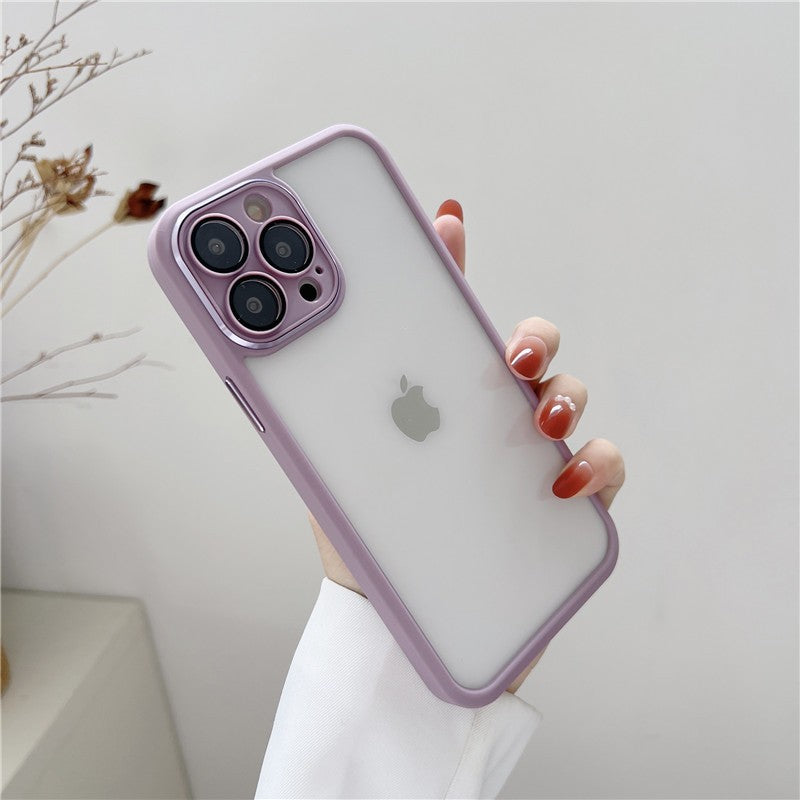 Tempered Glass Lens Protector With Metal Button Phone Case For iPhones