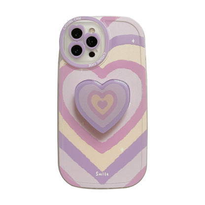 Cute Colorful Hearts Case with Pop-up Holder For iPhones