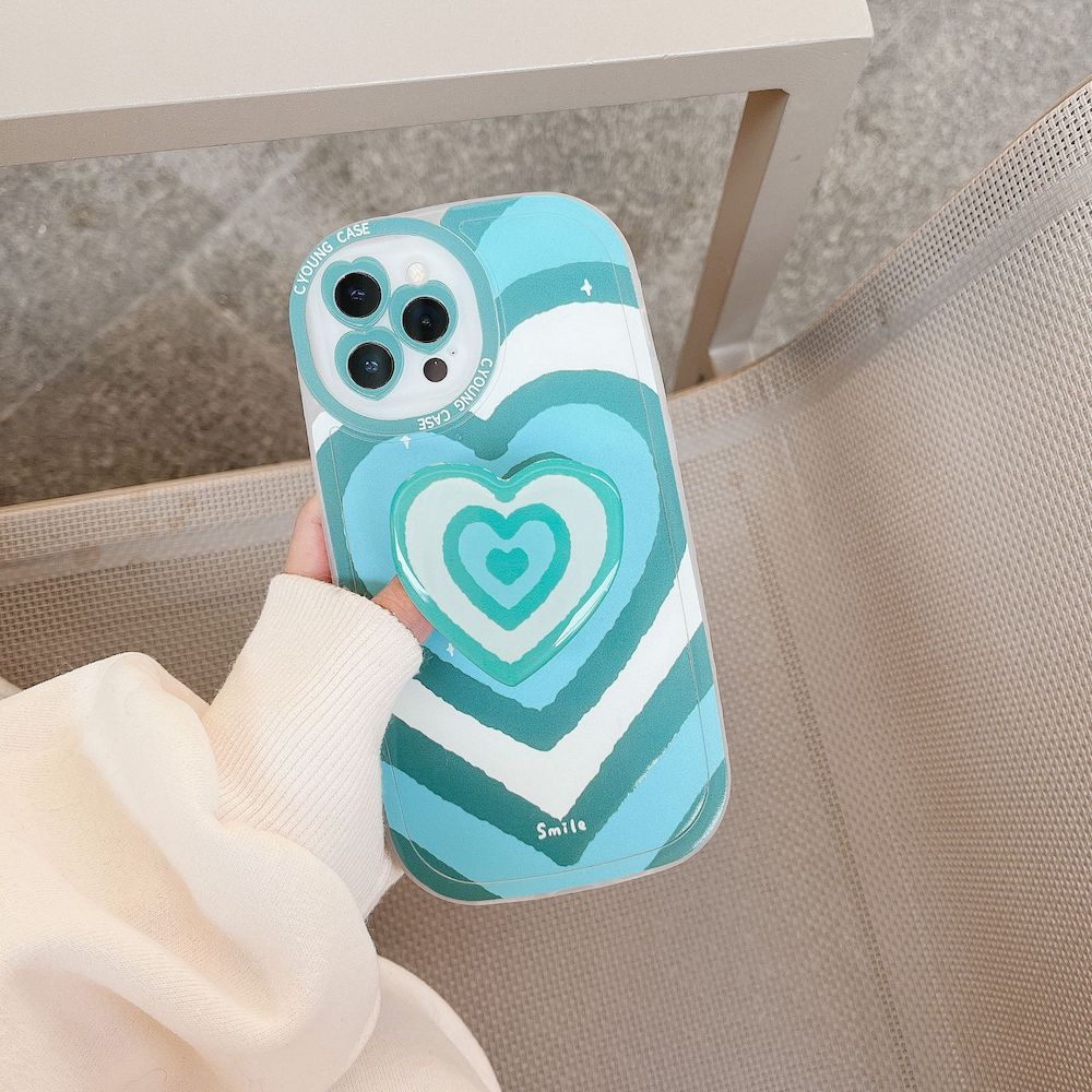 Cute Colorful Hearts Case with Pop-up Holder For iPhones