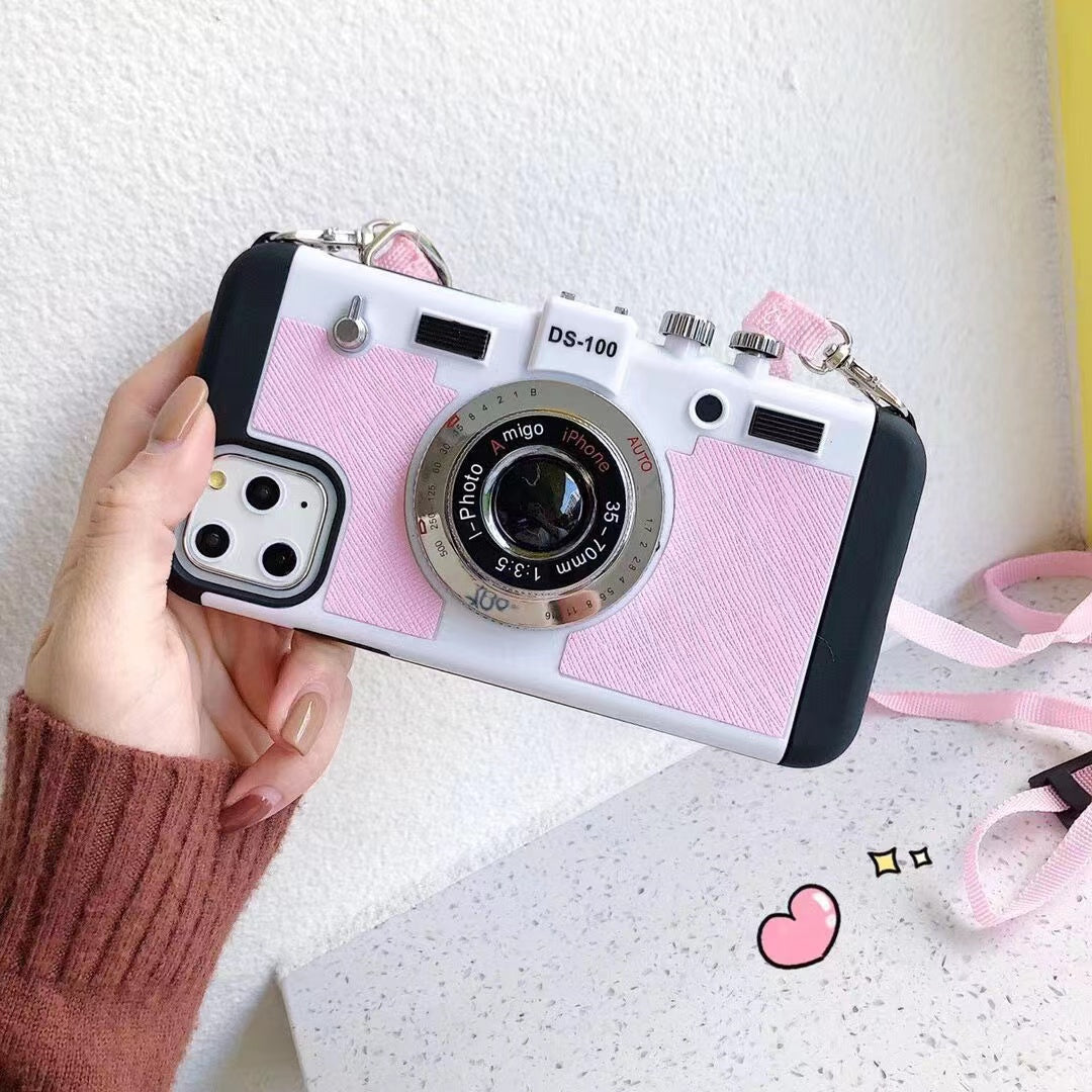 3D Retro Camera Cross-Body Rope Protective Cover For iPhones