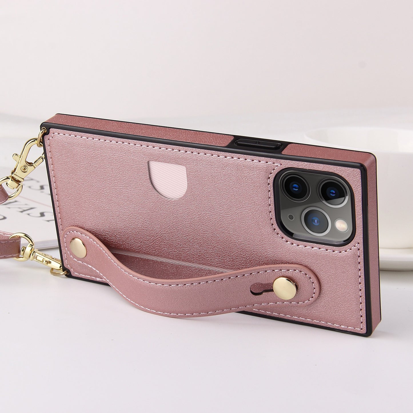 Diagonal Leather Wrist Strap iPhone case