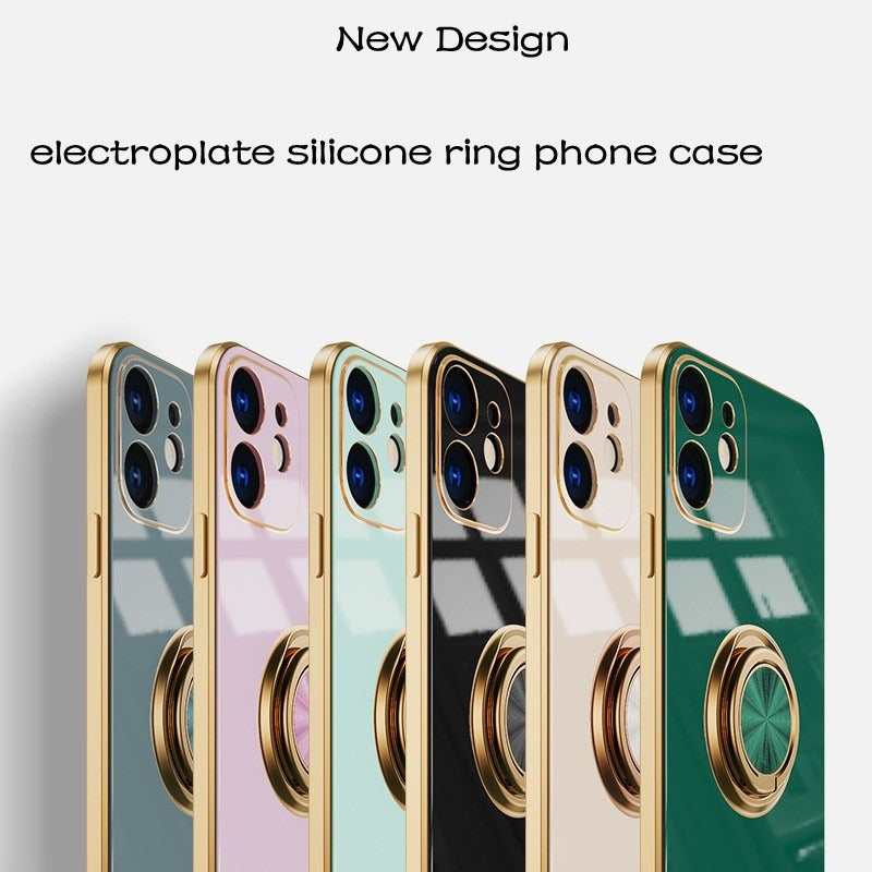 Electroplate Solid Fashion Magnet Ring Holder iPhone Case