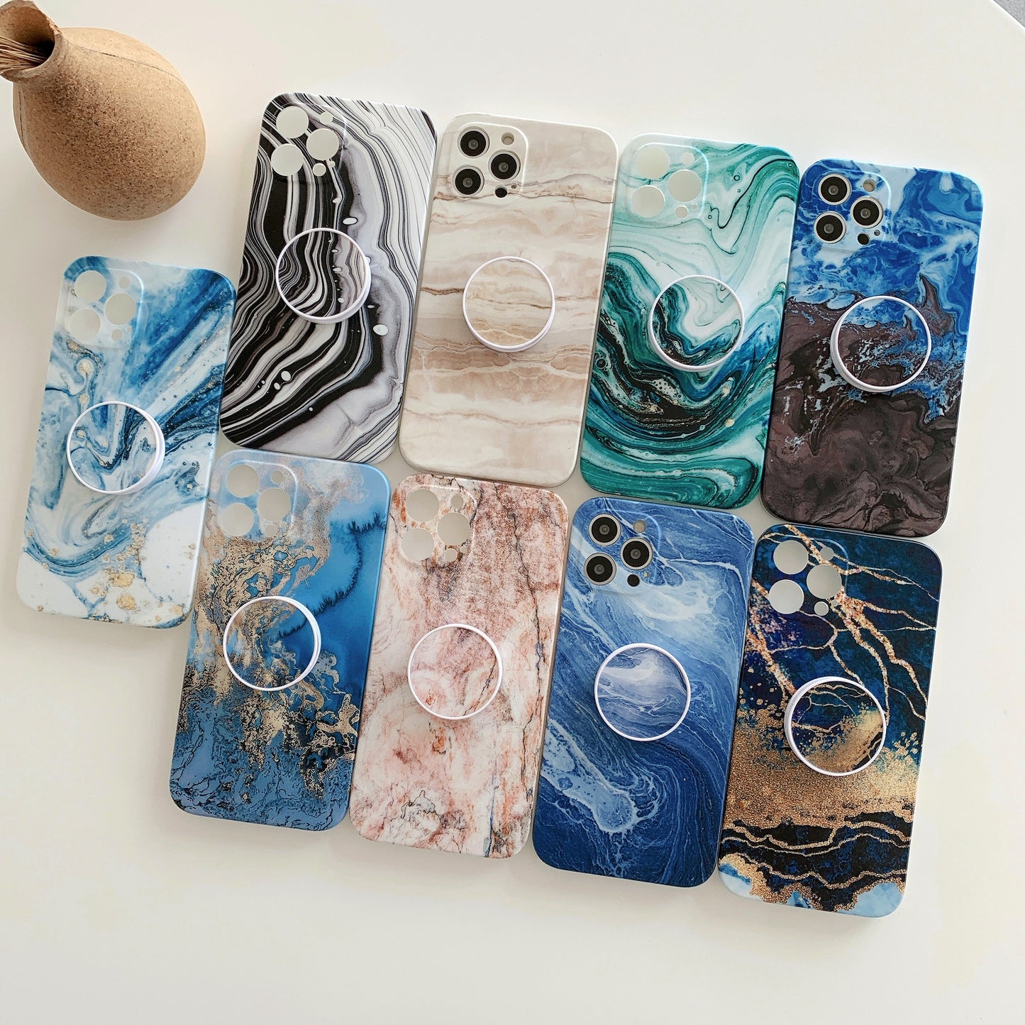 Frosted Pop Socket Soft TPU Marble Case for iPhones