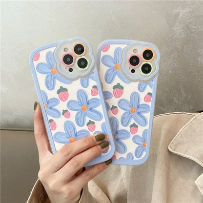 Oil Painting Strawberry Flower Shockproof Case For iPhones