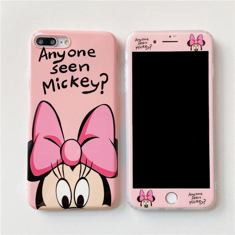 Cartoon iPhone Case With Tempered Glass Screen Protector