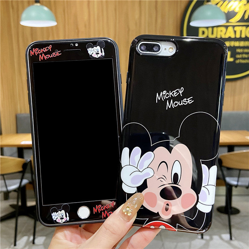 Cartoon iPhone Case With Tempered Glass Screen Protector