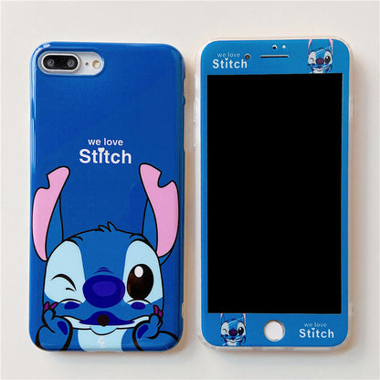 Cartoon iPhone Case With Tempered Glass Screen Protector