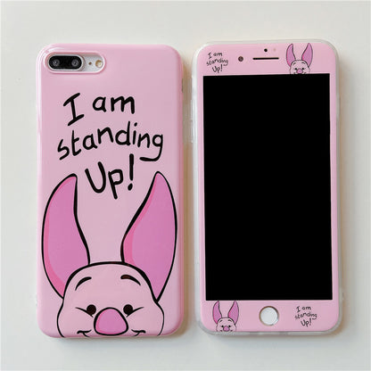 Cartoon iPhone Case With Tempered Glass Screen Protector