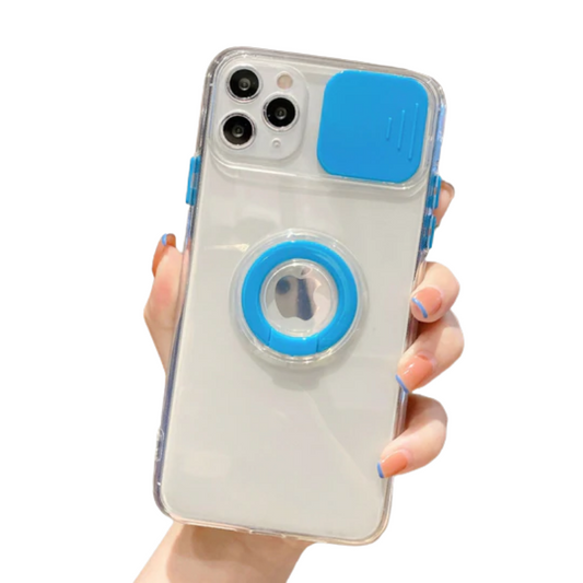 Blue Transparent Slid Camera Lens Cell Case for iPhones