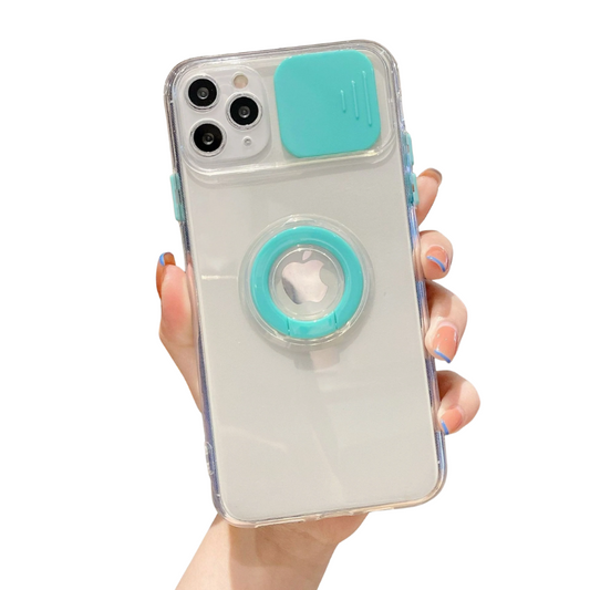 Green Transparent Slid Camera Lens Cell Case for iPhones