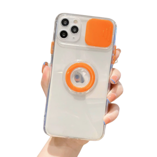 Orange Transparent Slid Camera Lens Cell Case for iPhones