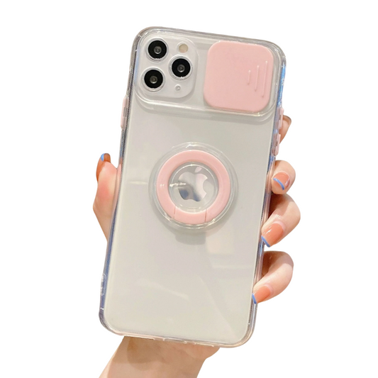 Pink Transparent Slid Camera Lens Cell Case for iPhones